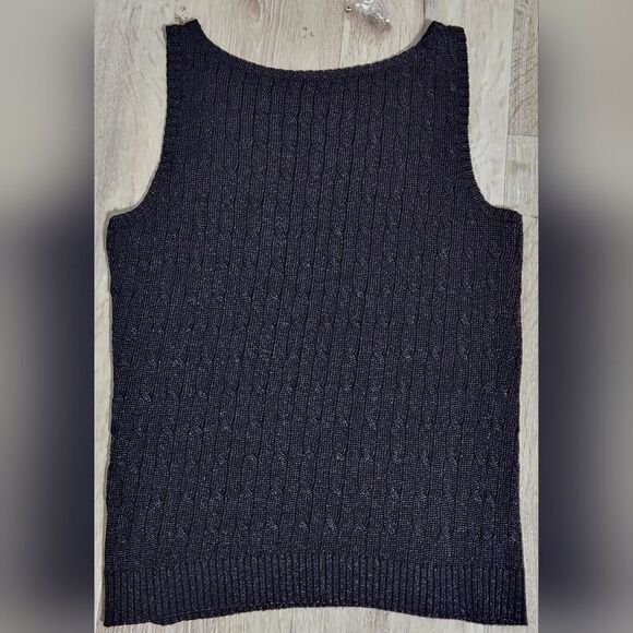 Lauren Ralph Lauren  Black labe Metallic Cable-Knit Sleeveless Sweater size M - Picture 9 of 10